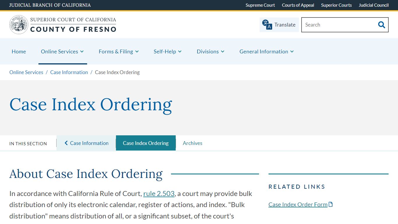Case Index Ordering | Superior Court of California | County of Fresno